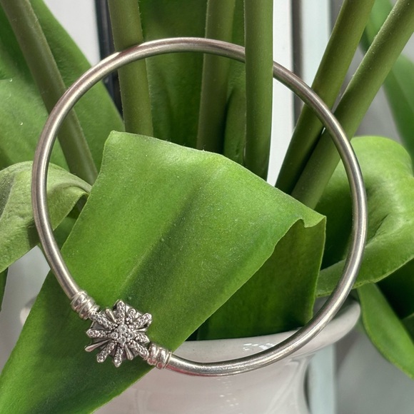 Pandora Silver Snowflake Bangle SIZE 19in Medium - Picture 1 of 2